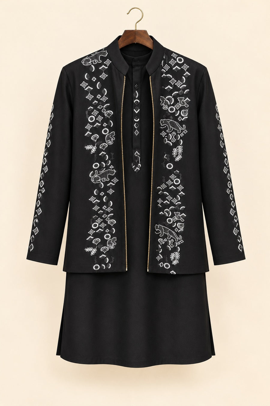 Black Handwork Jacket Kurta Set