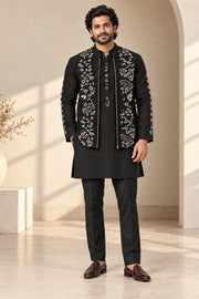 Black Handwork Jacket Kurta Set - front model