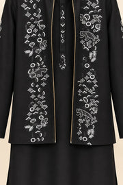 Black Handwork Jacket Kurta Set - detail