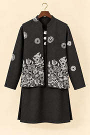 Black Linen Kurta and Jacket Set - hanger