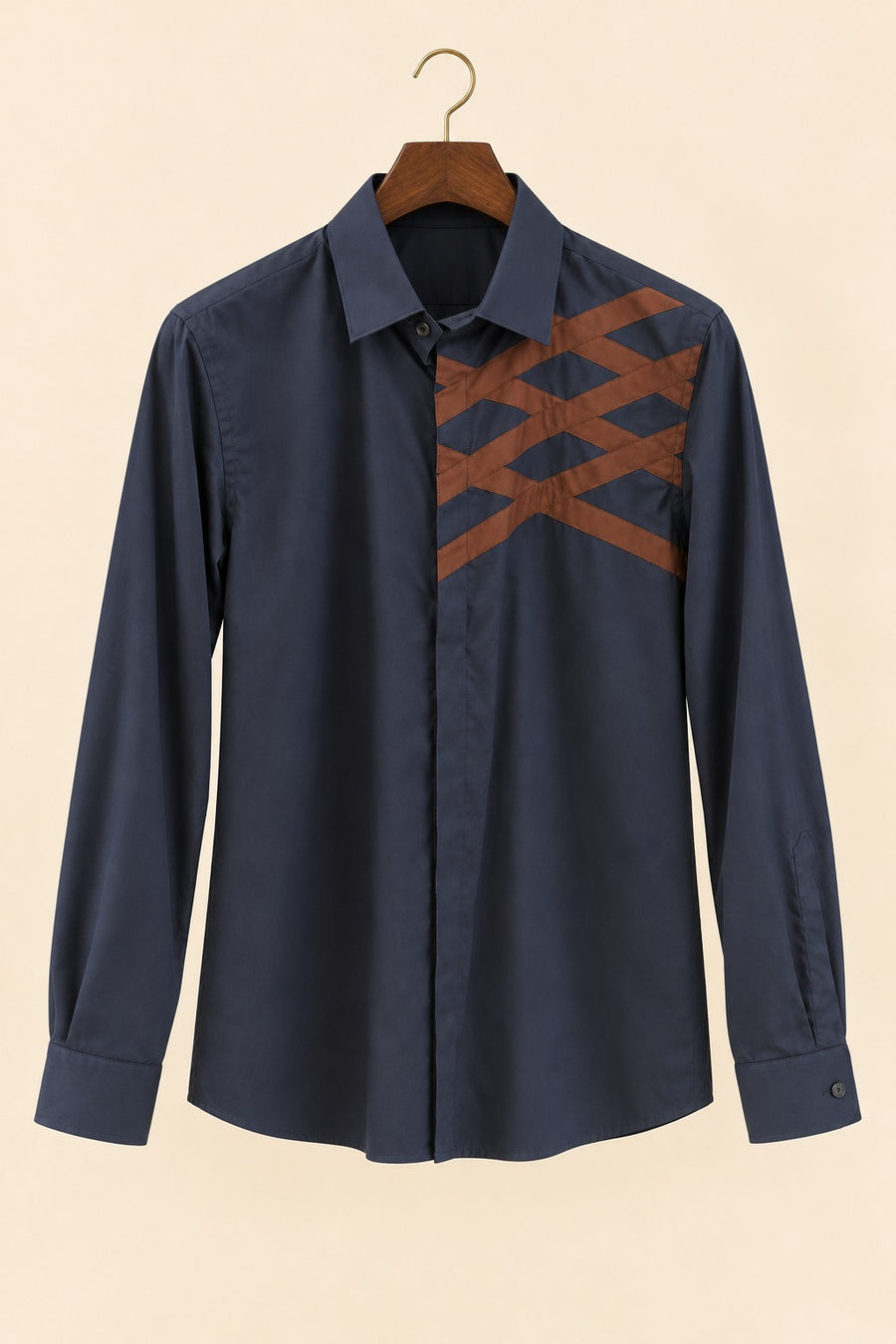 Brown Geometric Accent Giza Cotton Shirt