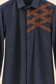 Brown Geometric Accent Giza Cotton Shirt - detail
