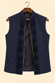 Cashmere 3D Pleated Zip Nehru Jacket - hanger