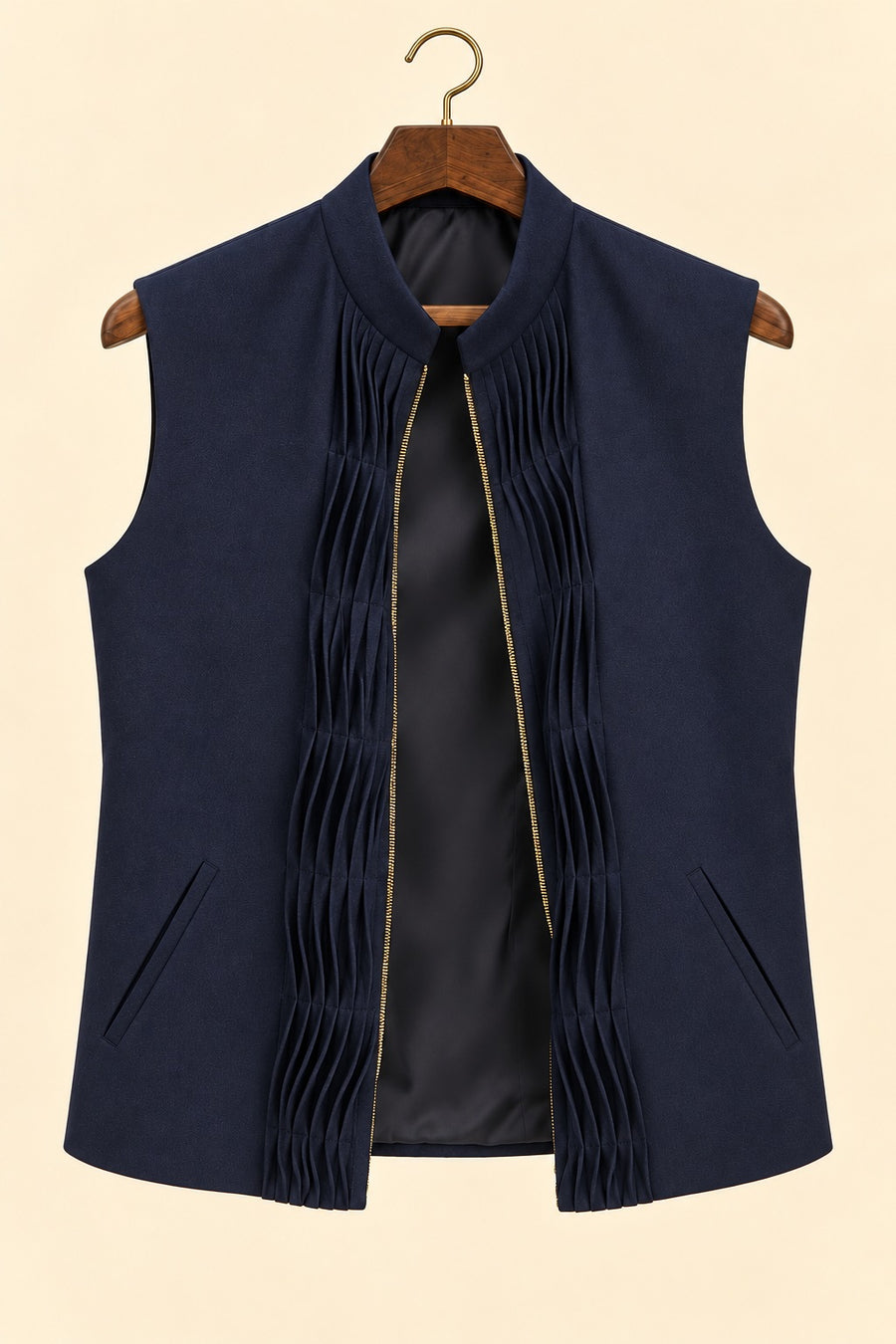 Cashmere 3D Pleated Zip Nehru Jacket