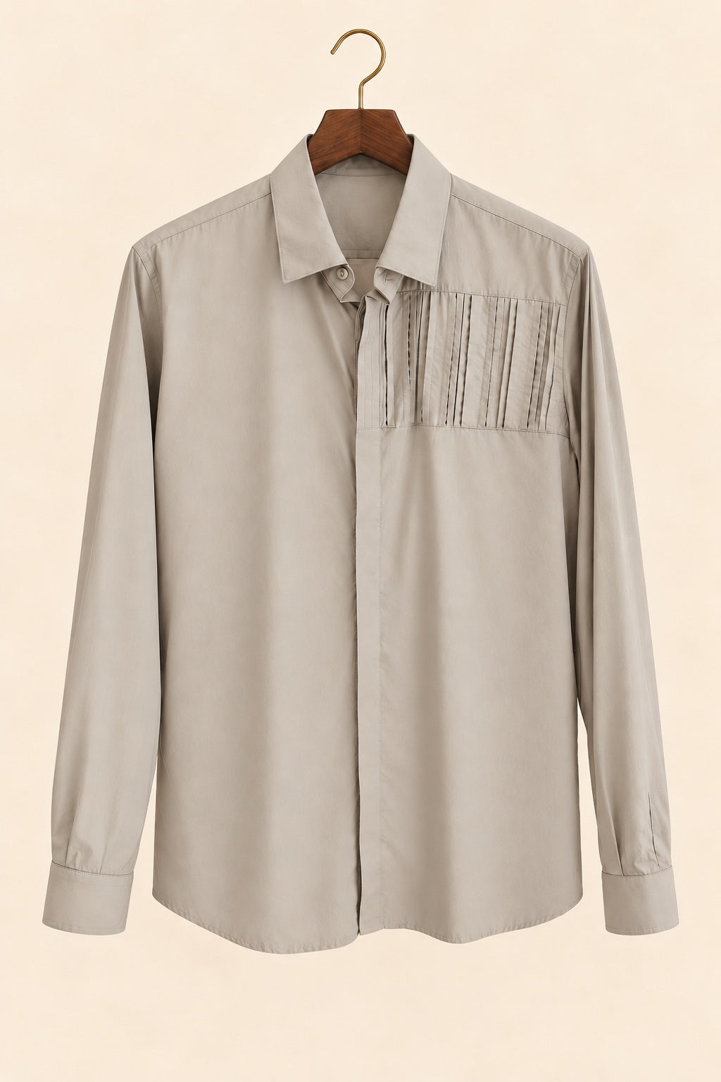 Concealed-Placket Pleated Giza Cotton Shirt - hanger (smoothed fabric)
