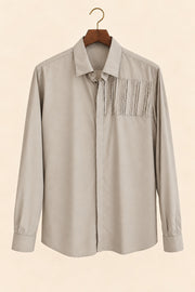 Concealed-Placket Pleated Giza Cotton Shirt - hanger (smoothed fabric)