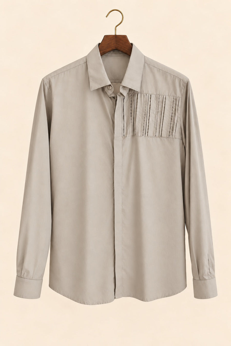 Concealed-Placket Pleated Giza Cotton Shirt