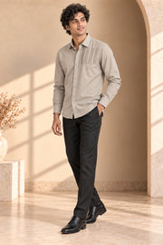 Concealed-Placket Pleated Giza Cotton Shirt - three-quarter model