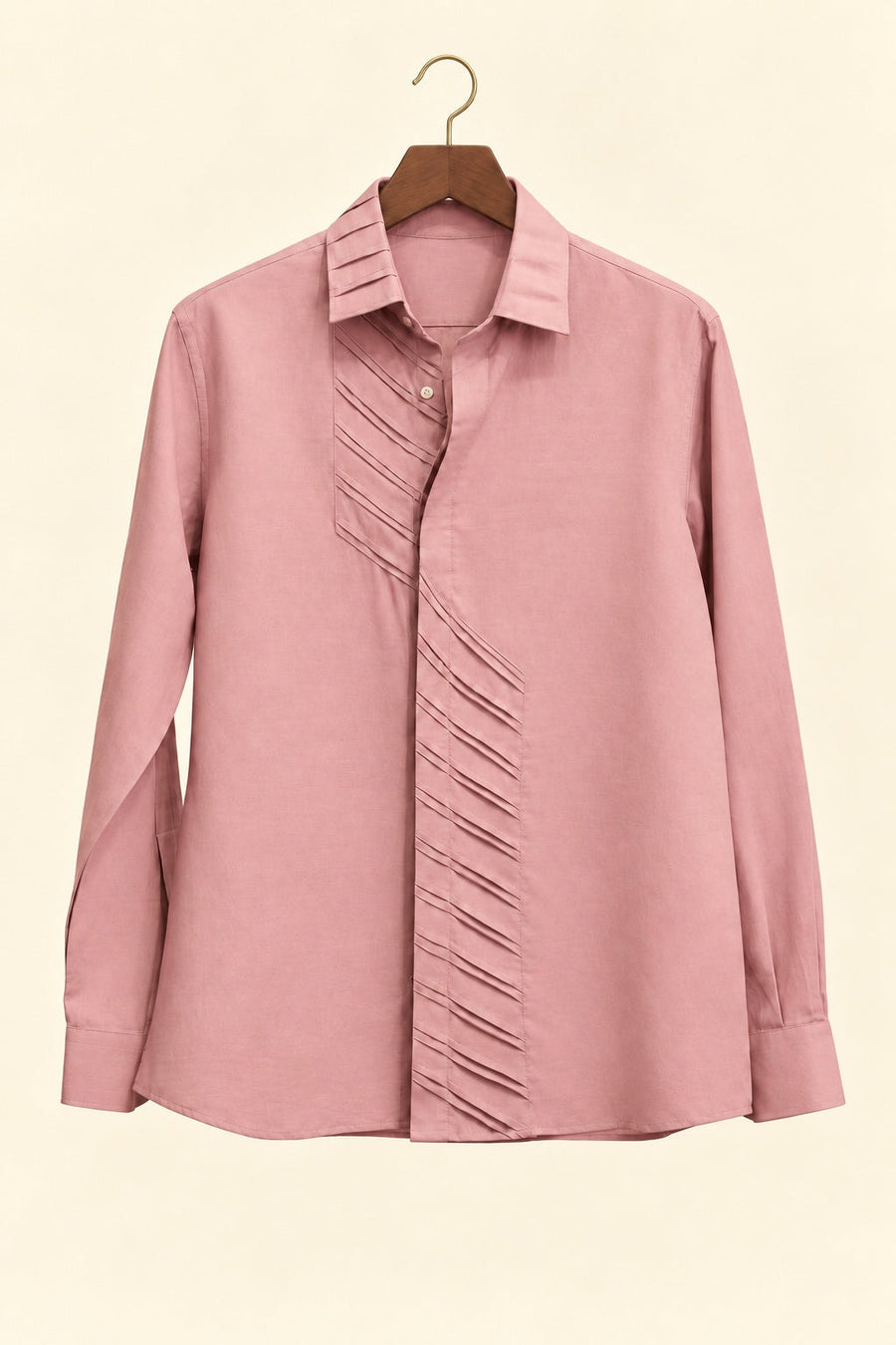 Diagonal Pleated Linen Shirt