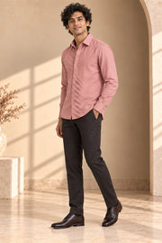 Diagonal Pleated Linen Shirt - three-quarter model