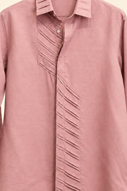 Diagonal Pleated Linen Shirt - detail