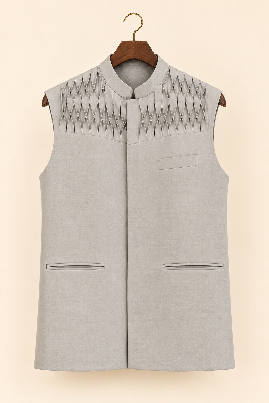Diamond Pintuck Nehru Jacket on hanger