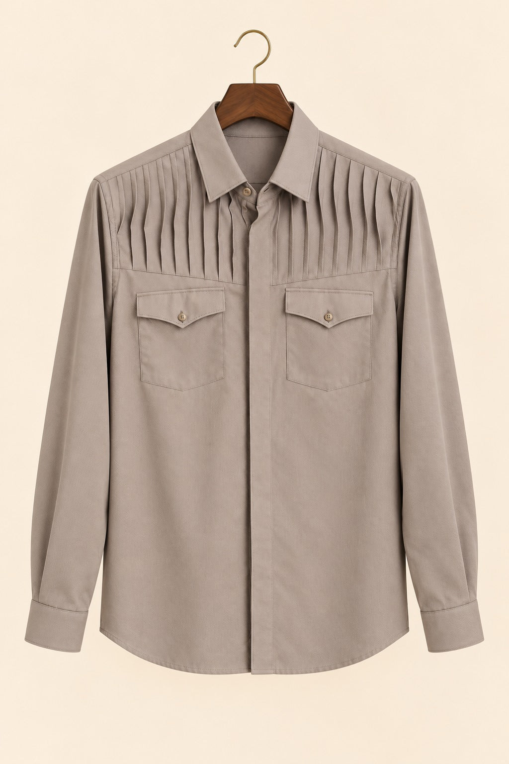 Double Flap-Pocket Pleated Giza Cotton Shirt - hanger