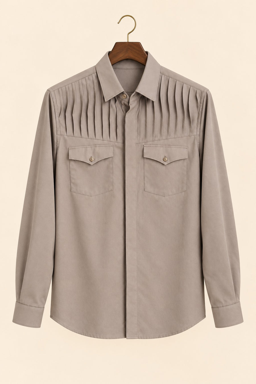 Double Flap-Pocket Pleated Giza Cotton Shirt