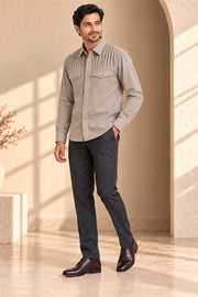 Double Flap-Pocket Pleated Giza Cotton Shirt - three-quarter model