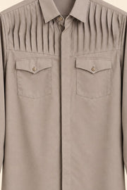 Double Flap-Pocket Pleated Giza Cotton Shirt - detail