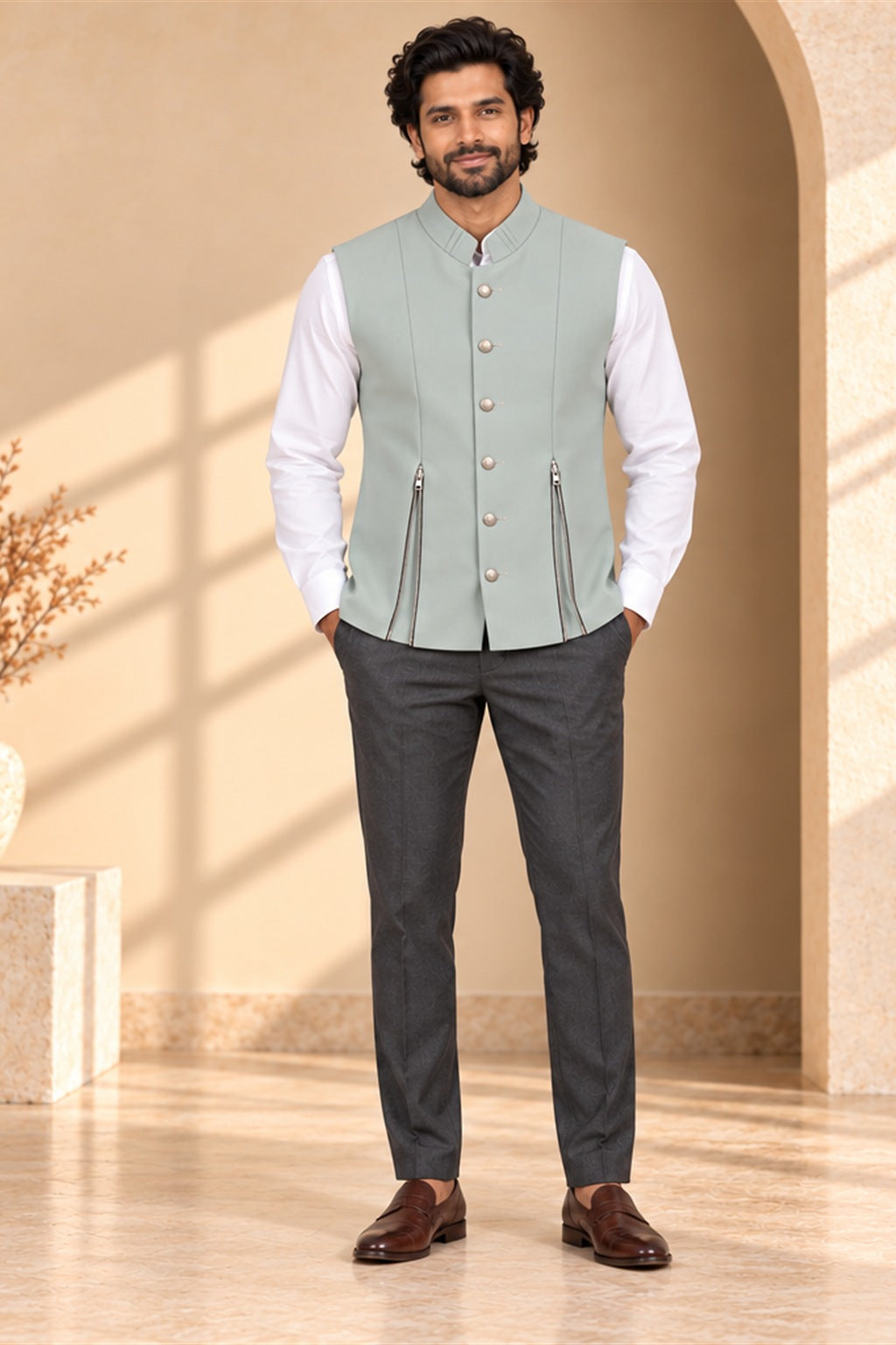 Double-Zip Supima Cotton Nehru Jacket