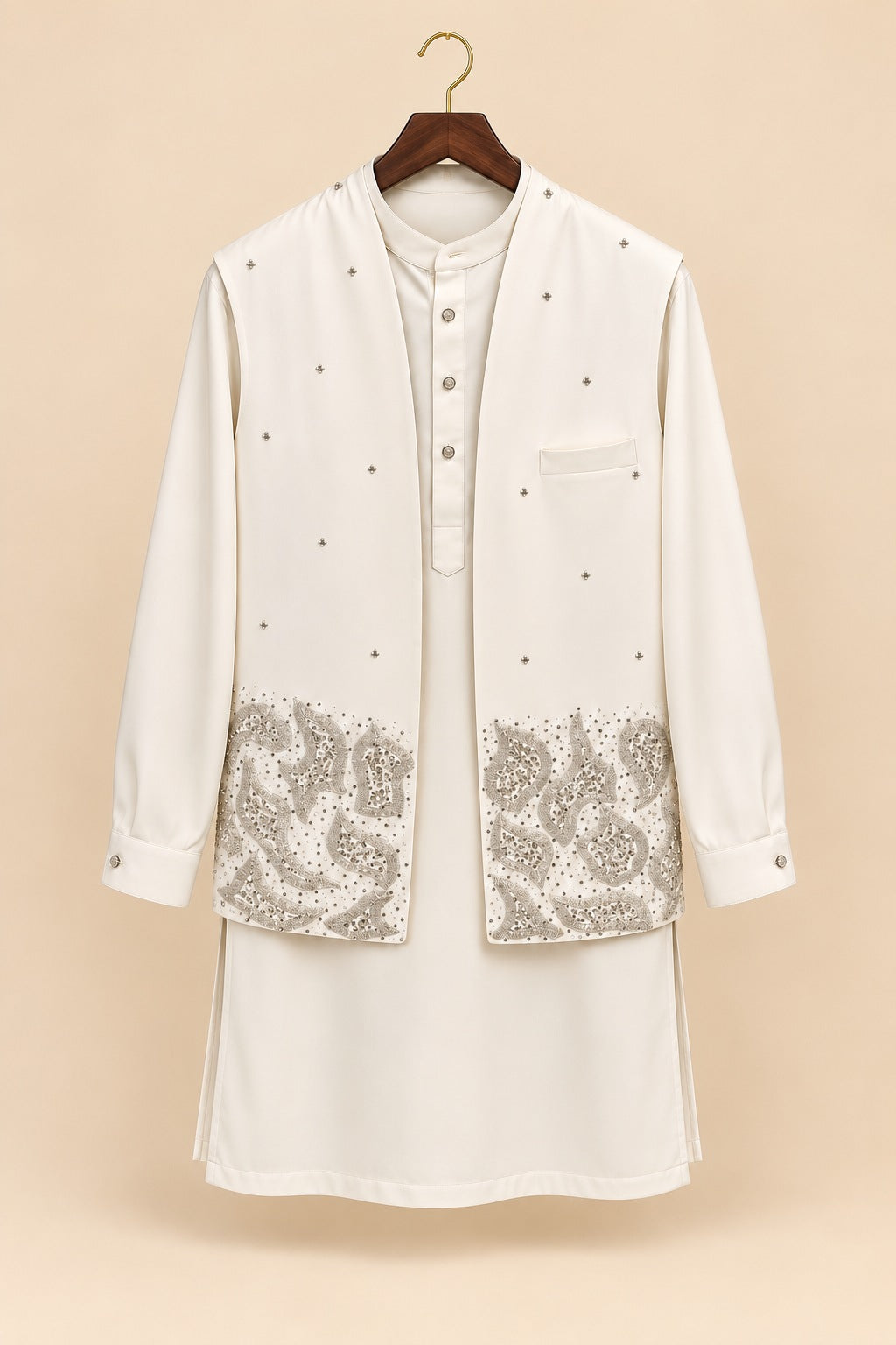 Embroidered Jacket Kurta Set - hanger