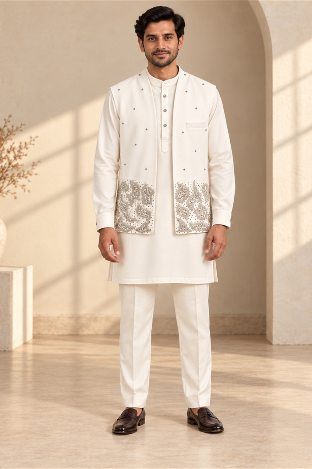 Embroidered Jacket Kurta Set