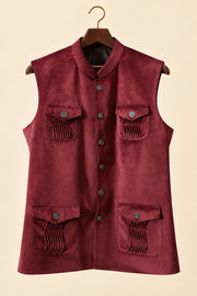 Four-Pocket Velvet Nehru Jacket - hanger