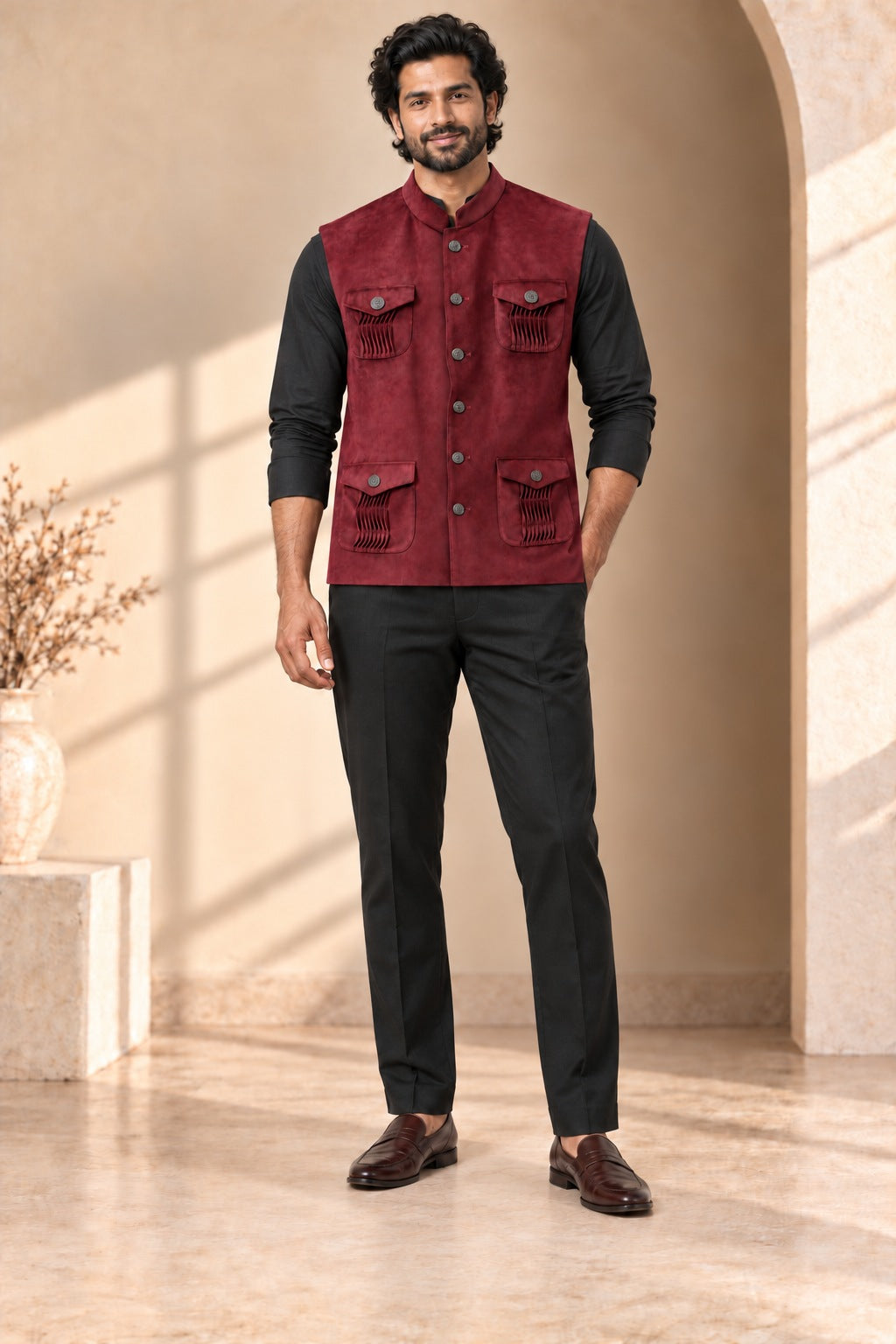 Four-Pocket Velvet Nehru Jacket