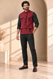 Four-Pocket Velvet Nehru Jacket - three-quarter model