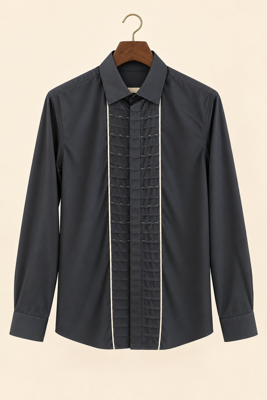 Front-Panel Pleat Giza Cotton Shirt