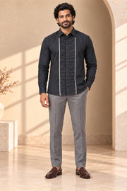 Front-Panel Pleat Giza Cotton Shirt - front model
