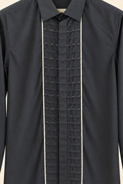 Front-Panel Pleat Giza Cotton Shirt - detail