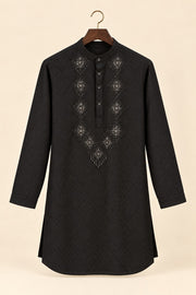 Geometric Embroidered Black Kurta - hanger
