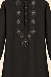 Geometric Embroidered Black Kurta - detail