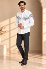 Geometric Embroidery Shirt - three-quarter model