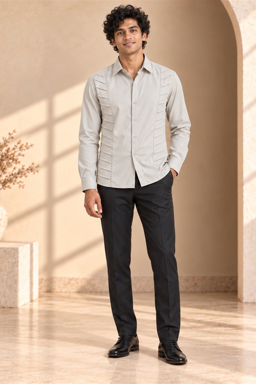 Horizontal Pleat Giza Cotton Shirt
