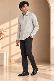 Horizontal Pleat Giza Cotton Shirt - three-quarter model