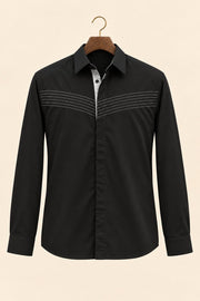 Horizontal Thread Detail Giza Cotton Shirt - hanger