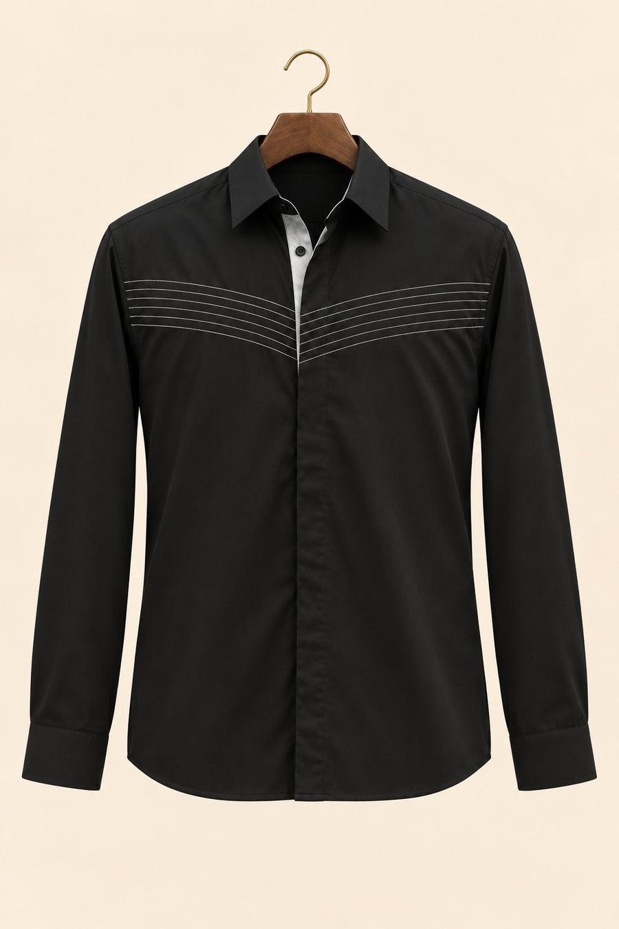 Horizontal Thread Detail Giza Cotton Shirt - hanger