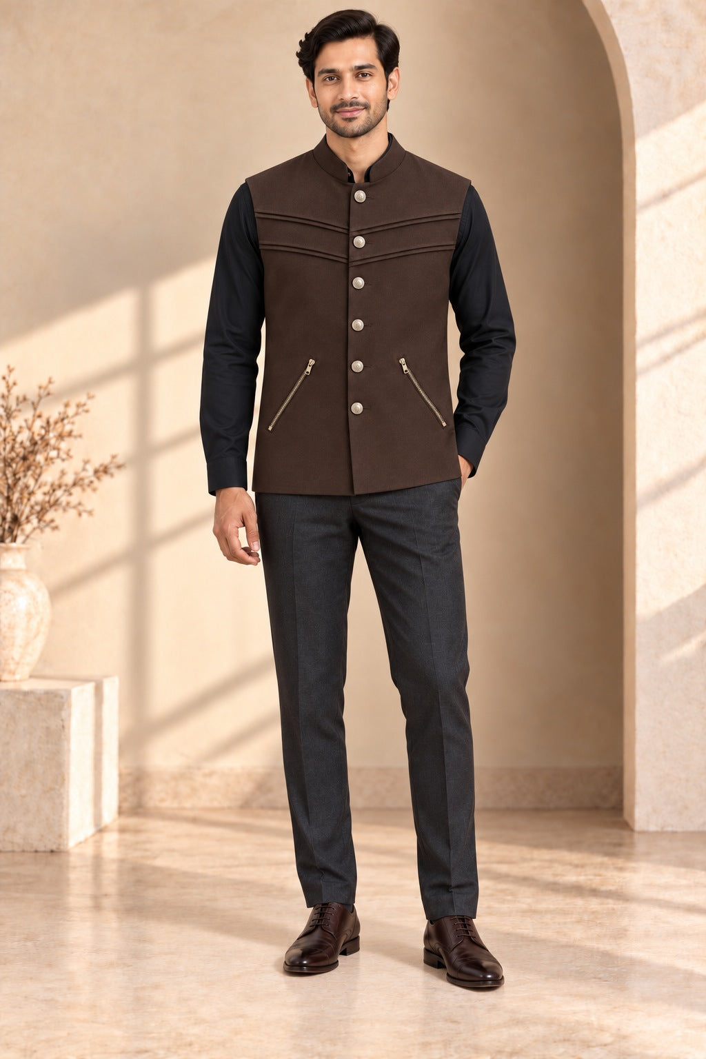 Layered Zip Nehru Jacket