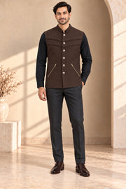 Layered Zip Nehru Jacket - front model