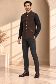 Layered Zip Nehru Jacket - three-quarter model