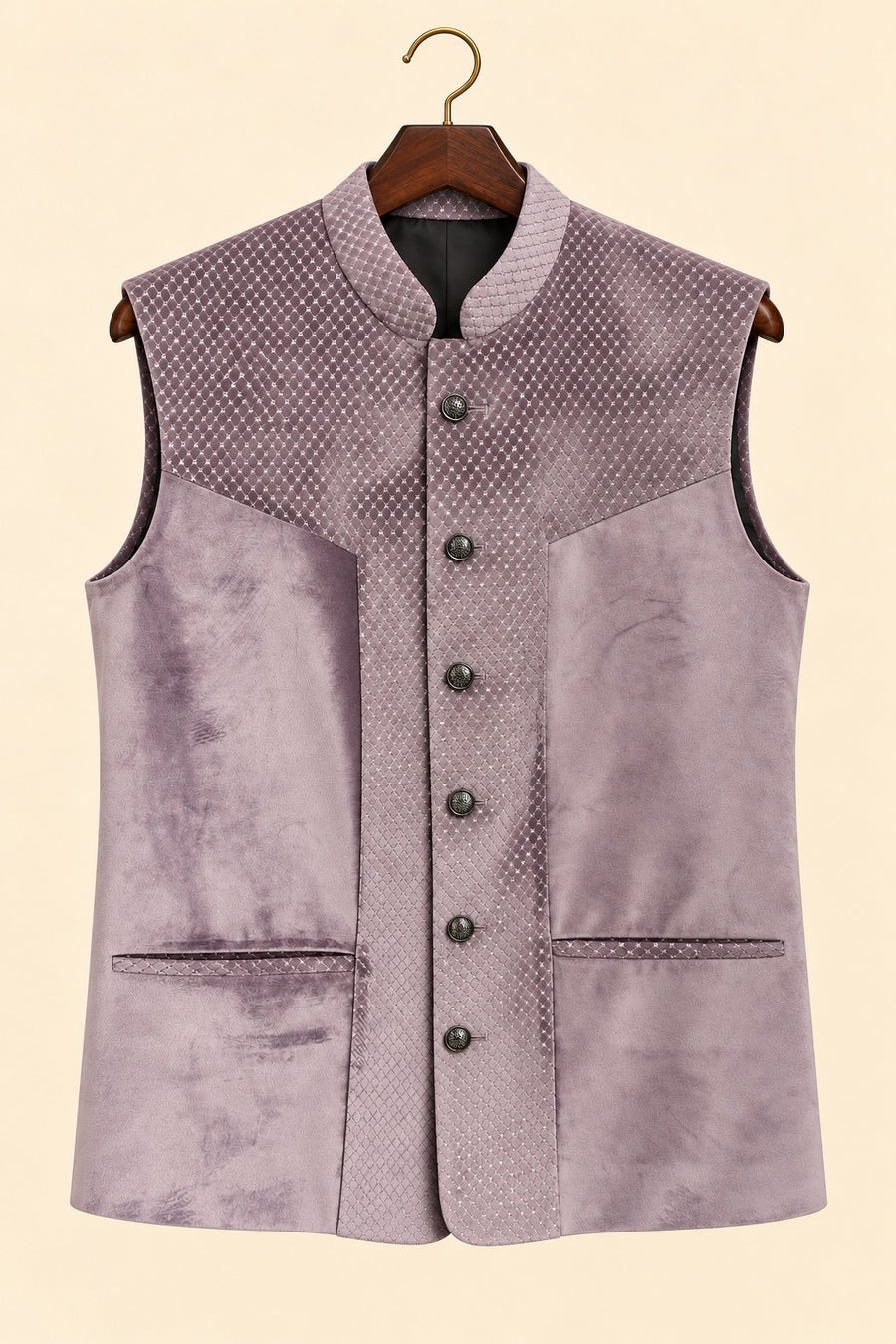 Mauve Diamond Velvet Nehru Jacket