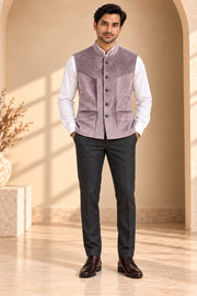 Mauve Diamond Velvet Nehru Jacket - front model