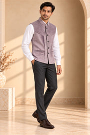 Mauve Diamond Velvet Nehru Jacket - three-quarter model