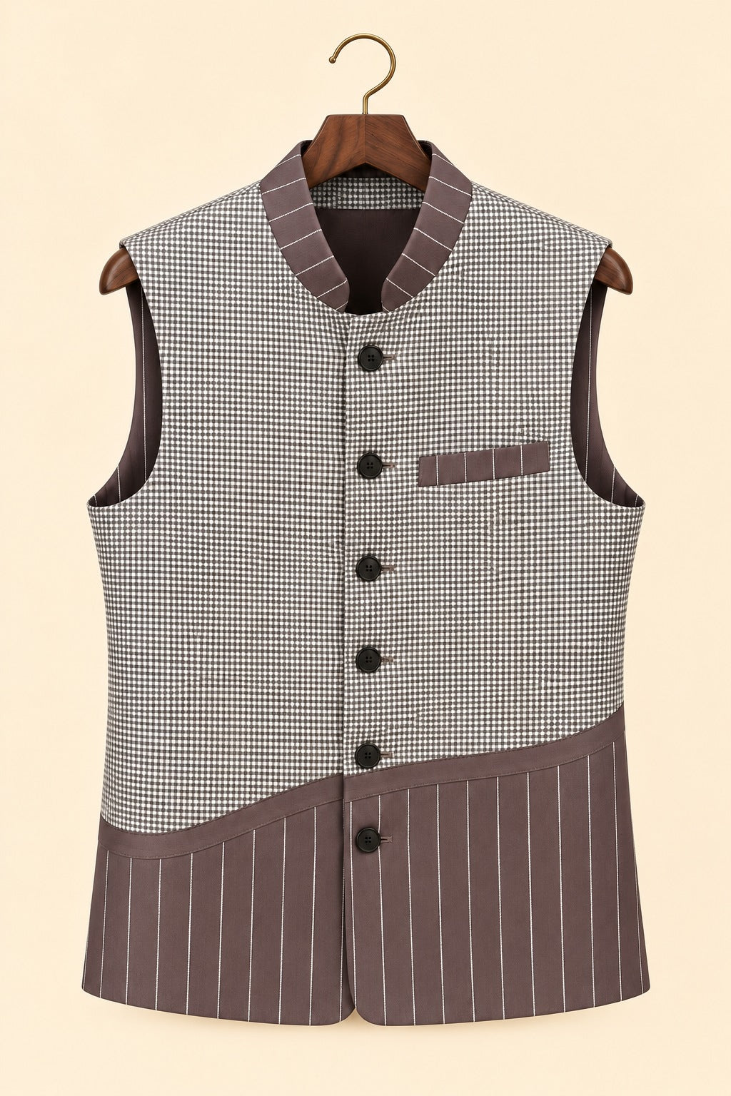 Mixed Check Nehru Jacket - hanger