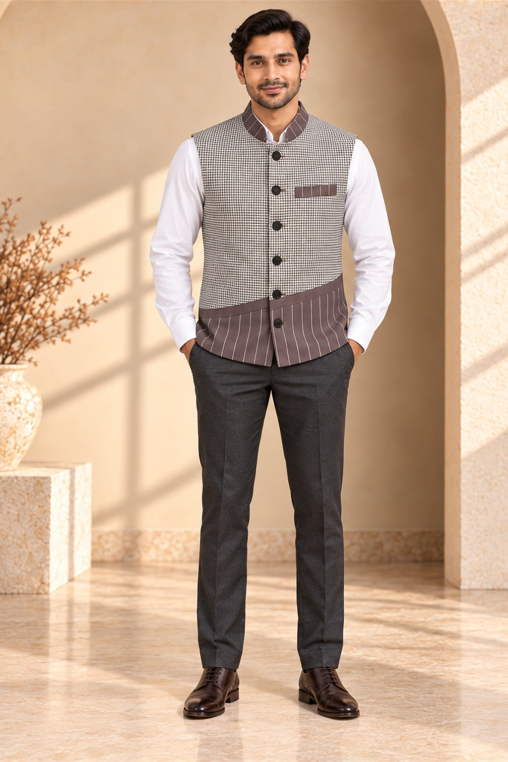 Mixed Check Nehru Jacket