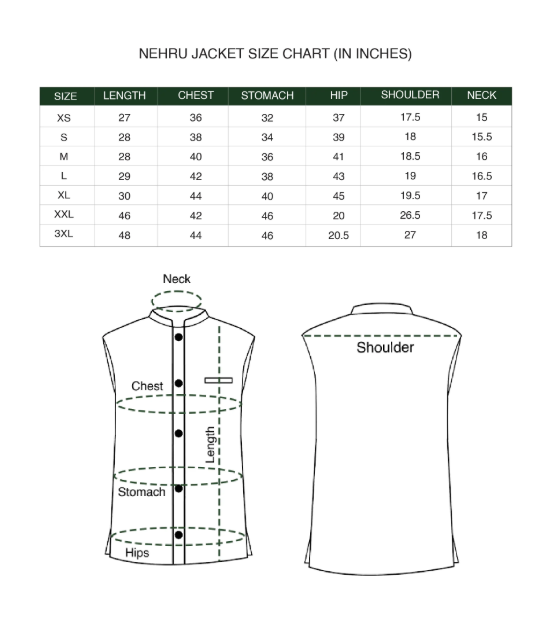Chappa Detail Nehru Jacket size chart
