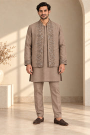 Open Embroidered Jacket Kurta Set - front model