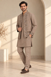 Open Embroidered Jacket Kurta Set - three-quarter model
