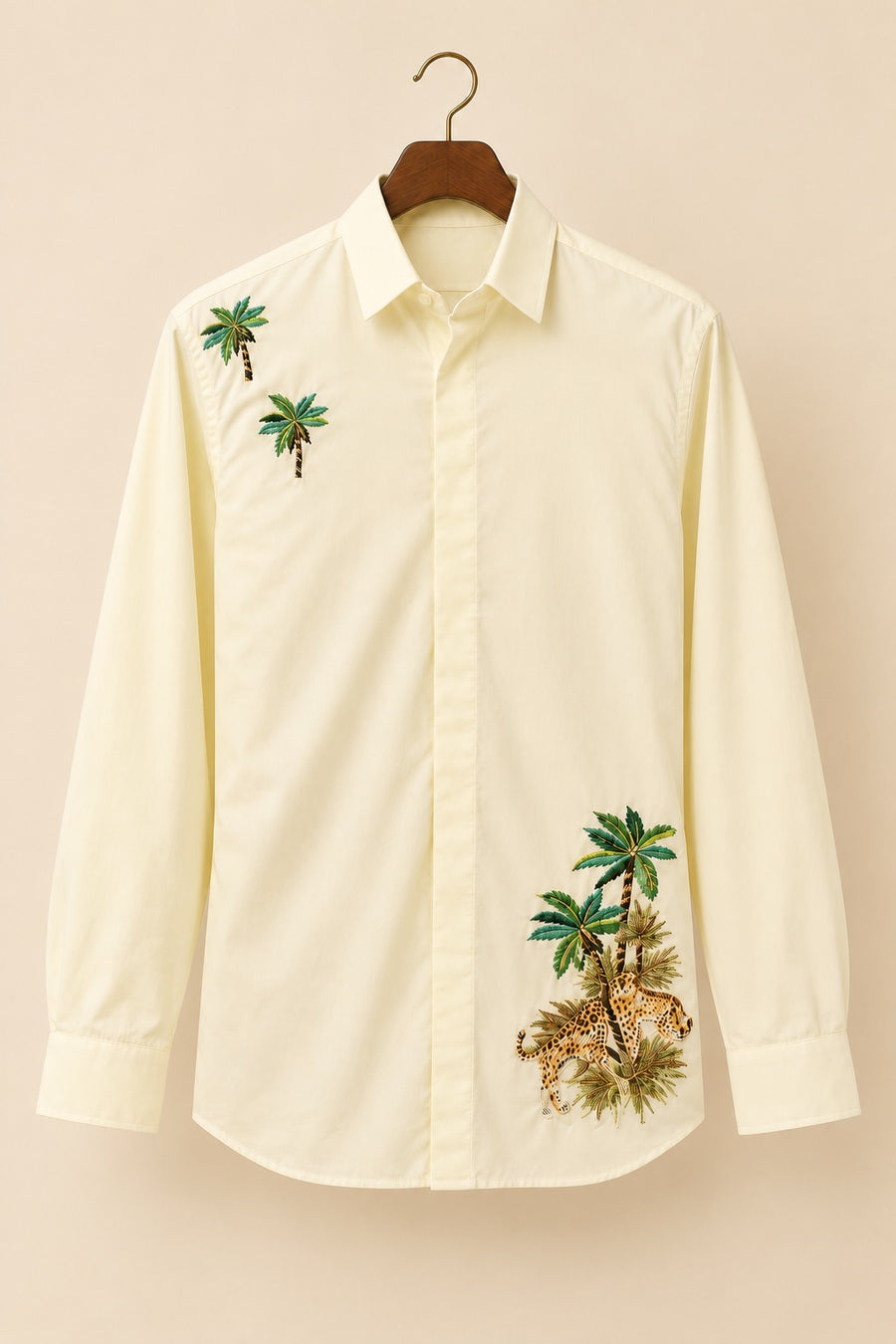 Palm Tree Embroidery Giza Cotton Shirt - hanger