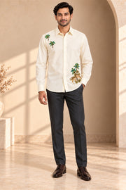 Palm Tree Embroidery Giza Cotton Shirt - front model