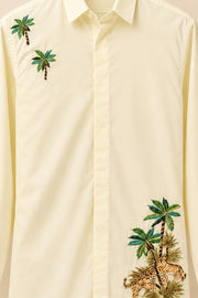Palm Tree Embroidery Giza Cotton Shirt - detail